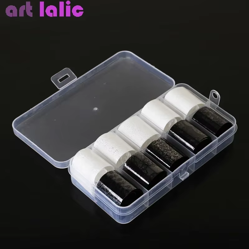 Feuille de transfert de dentelle noire et blanche, 10 rouleaux de 2.5x60cm, pour Nail Art, enveloppe