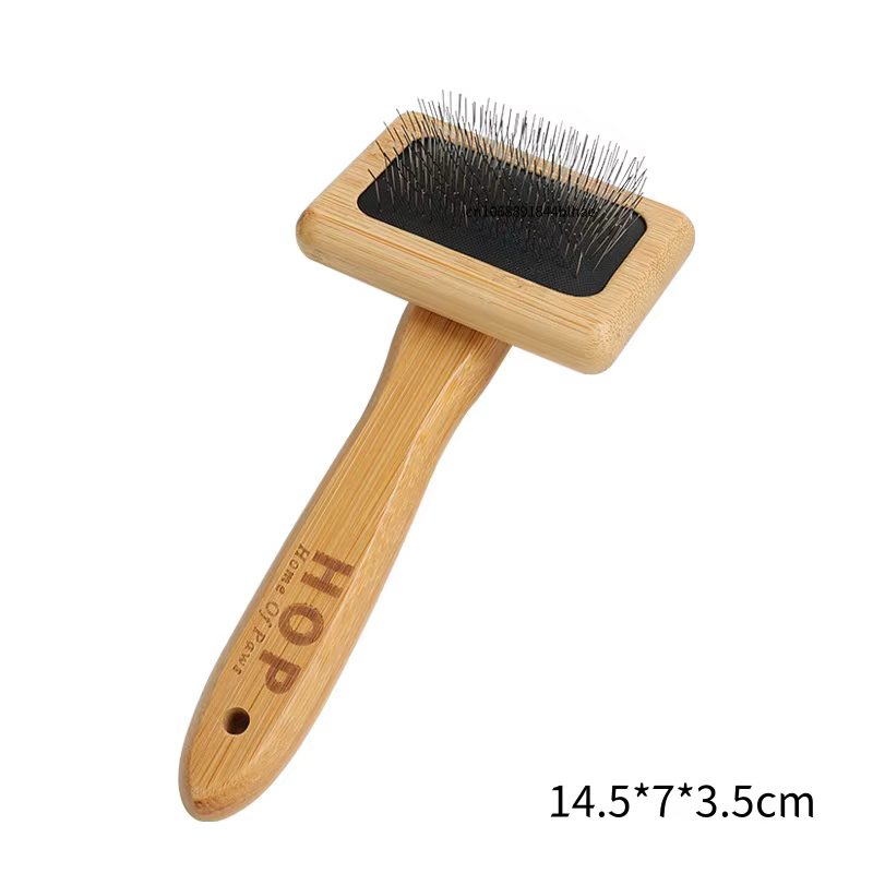 Peigne à manche en bambou naturel et brosse à cheveux en acier inoxydable, outils pour animaux de co