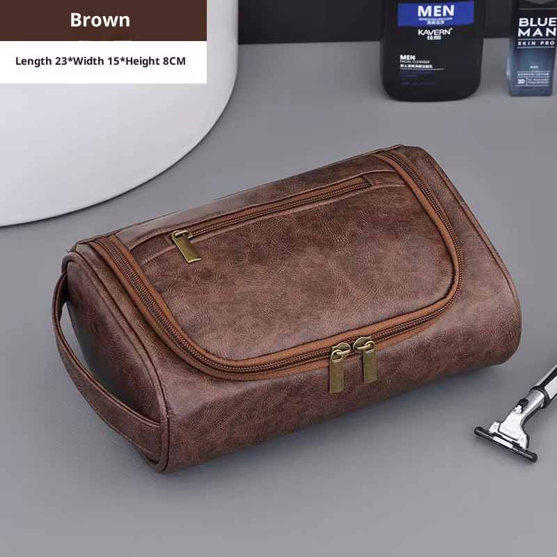 Sac de lavage en cuir pour hommes, grande capacité, voyage d'affaires, sac à cosmétiques Portable, c