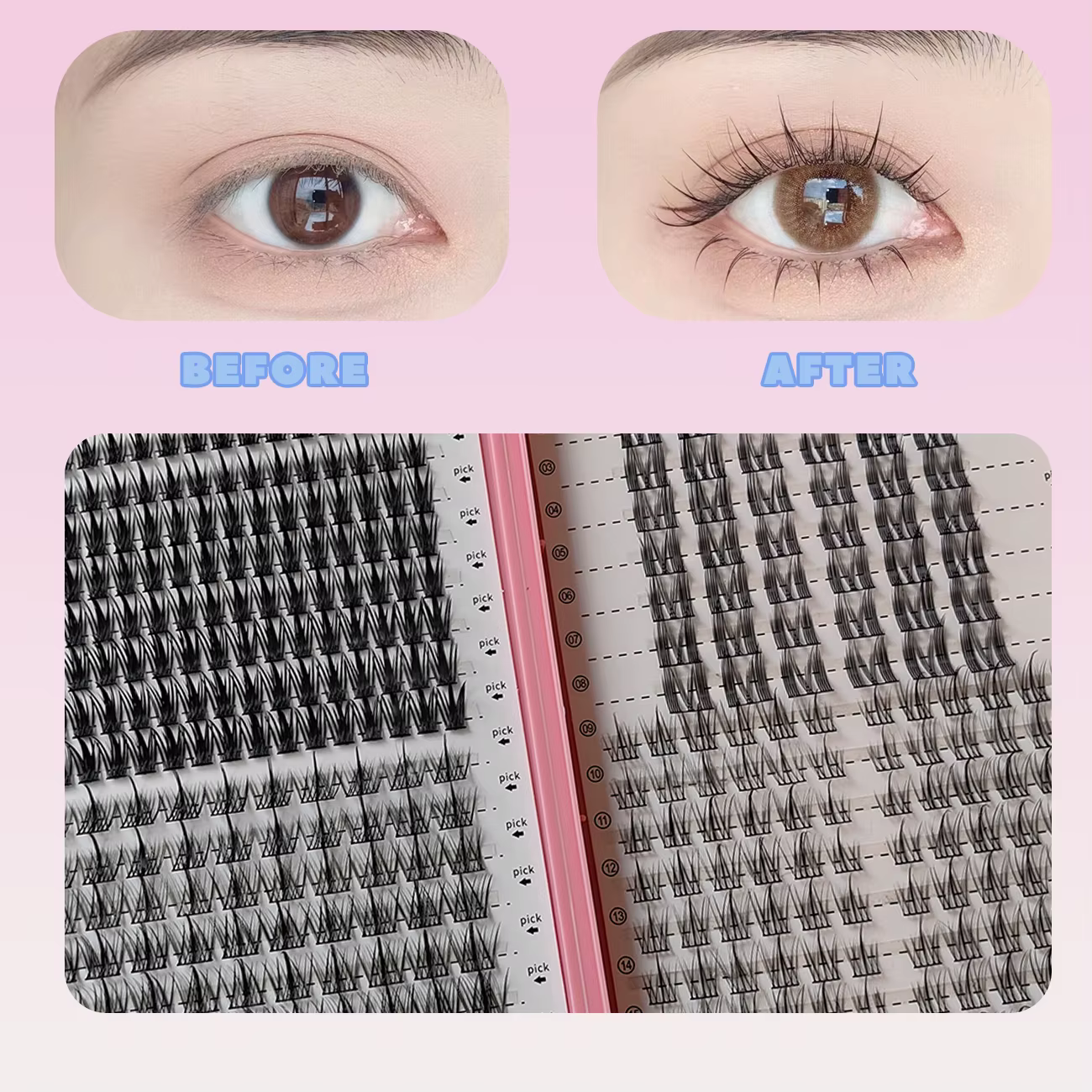 Faux cils mixtes 32 rangées, grande capacité, naturels, fournitures d'extension DIY, bouquets de cil