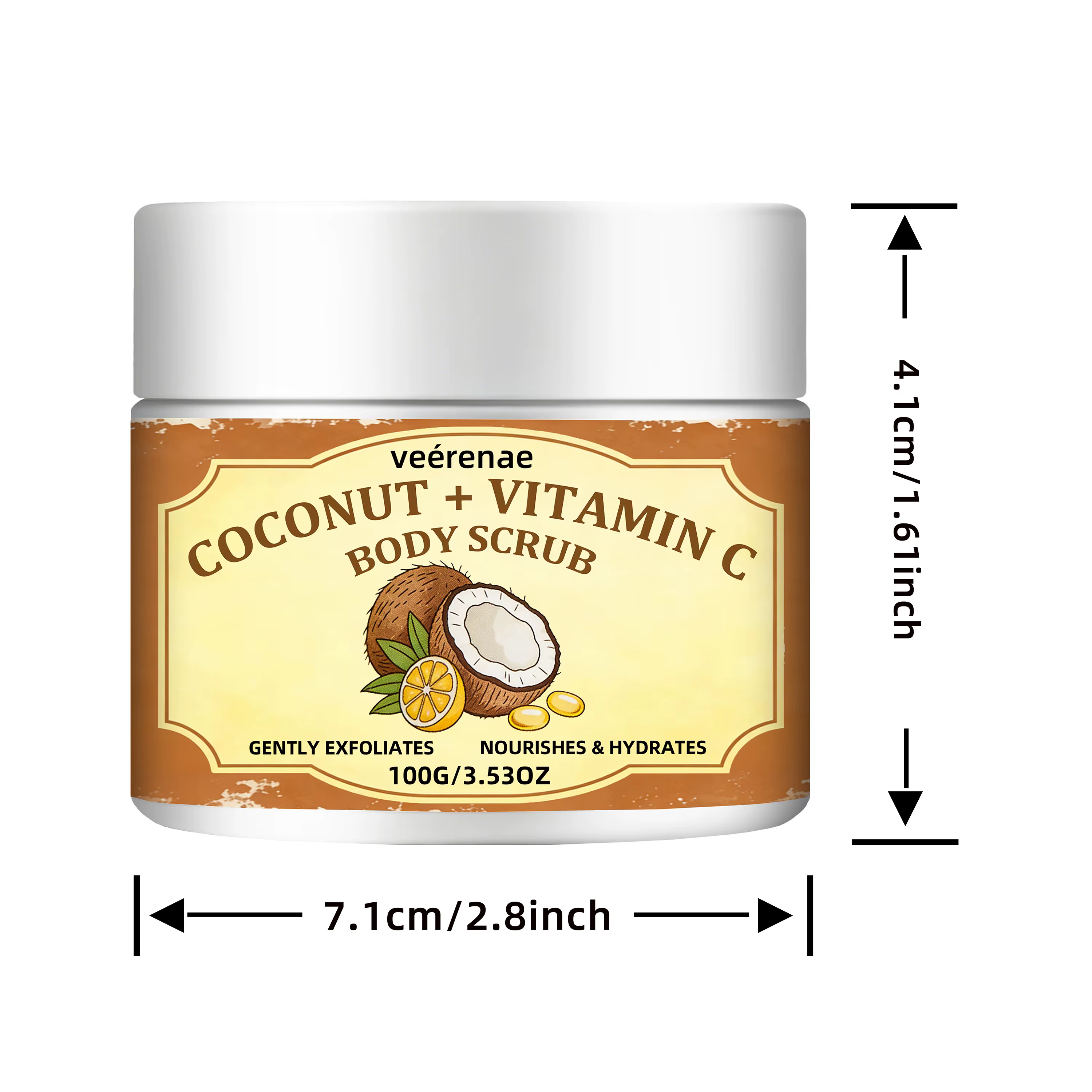 veérenae Gommage à la noix de coco et à la vitamine C – Exfoliant doux pour tout le corps, pour tous