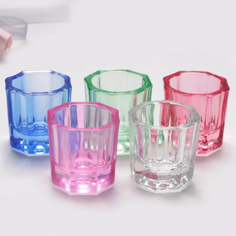 Plat Dappen en poudre acrylique en verre de cristal, tasse à ongles, bol de brosse de lavage, outils