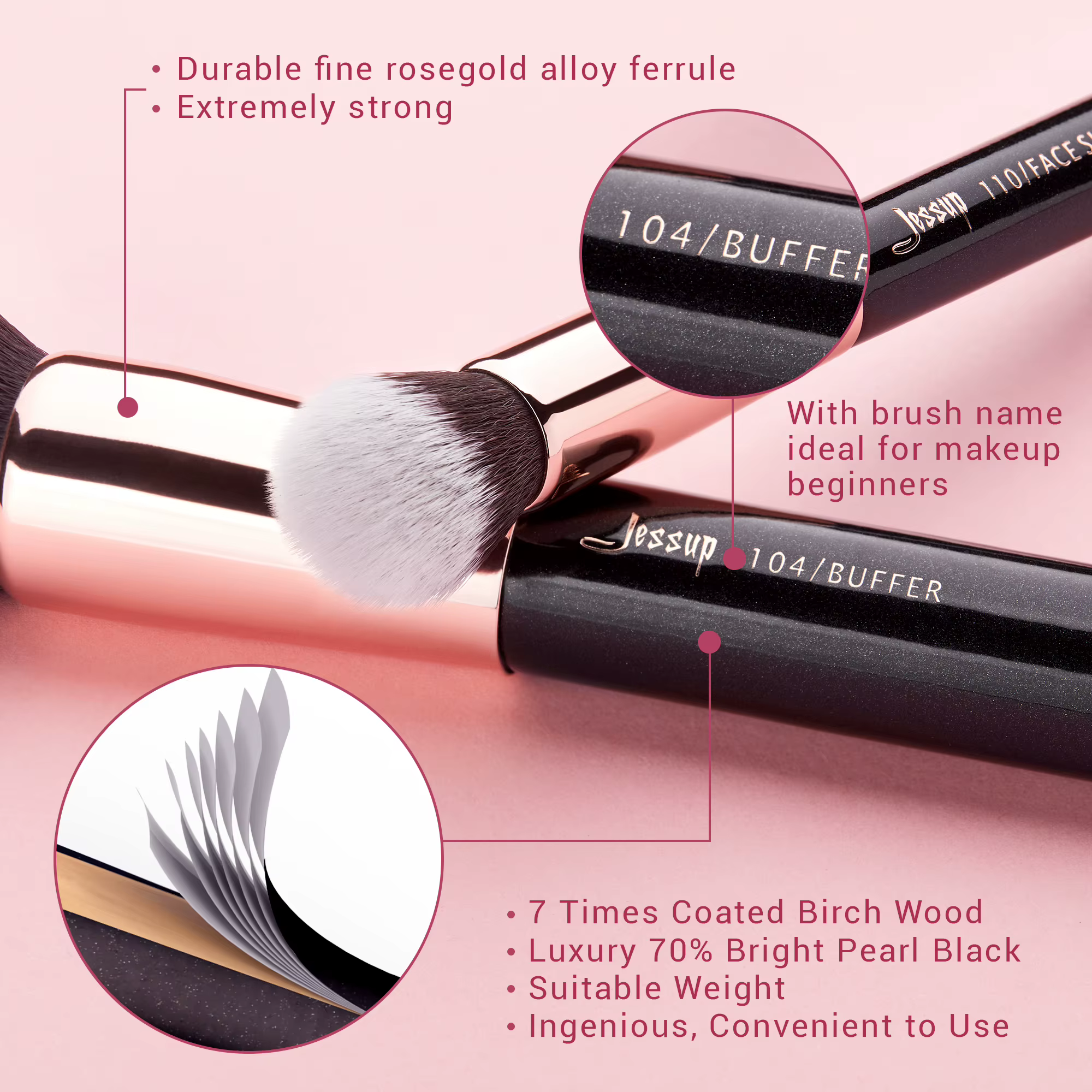 Jessup – ensemble de pinceaux de maquillage professionnels, 25 pièces, poudre de fond de teint natur
