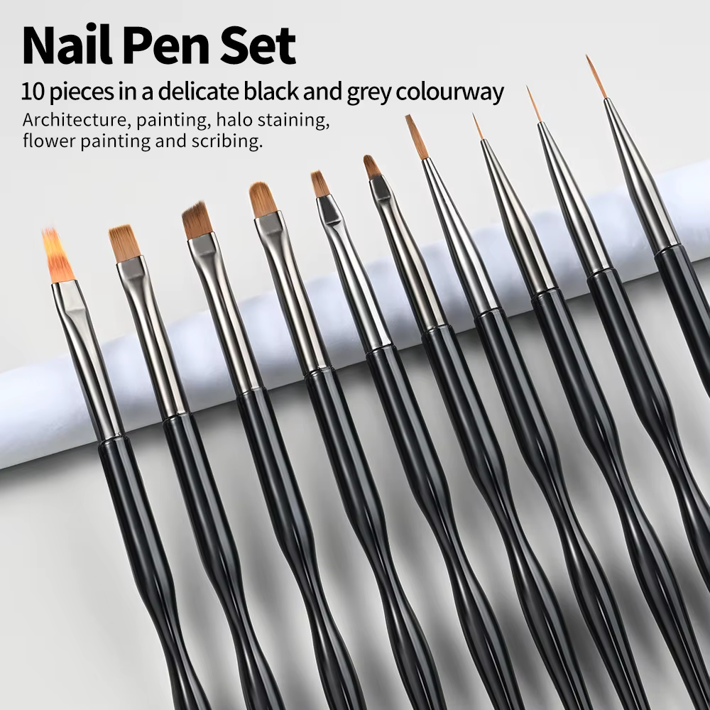 10 pièces Nail Art stylo brosse UV Gel peinture à la main Liner stylo ensemble acrylique Gel UV vern