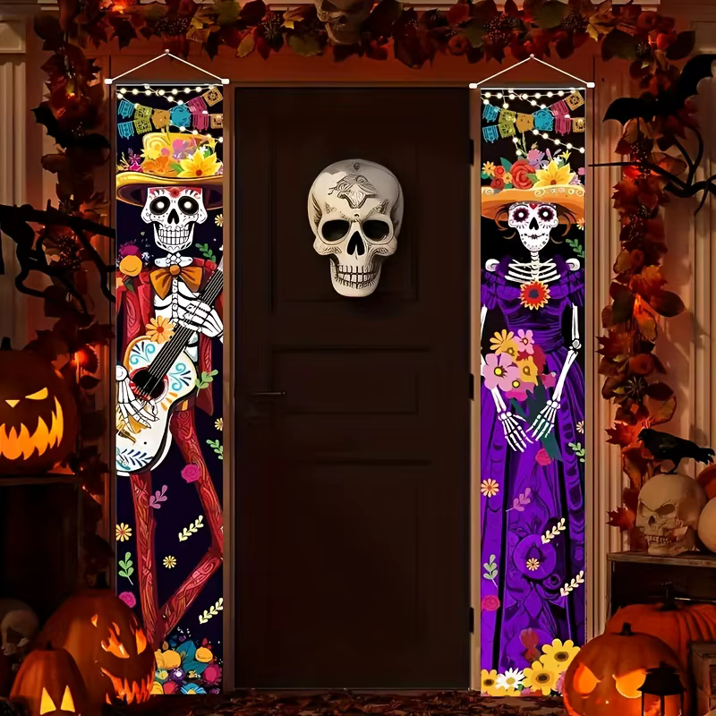 Ensemble de décorations de porte d'Halloween 2D, décoration de crâne suspendue, thème d'horreur fest