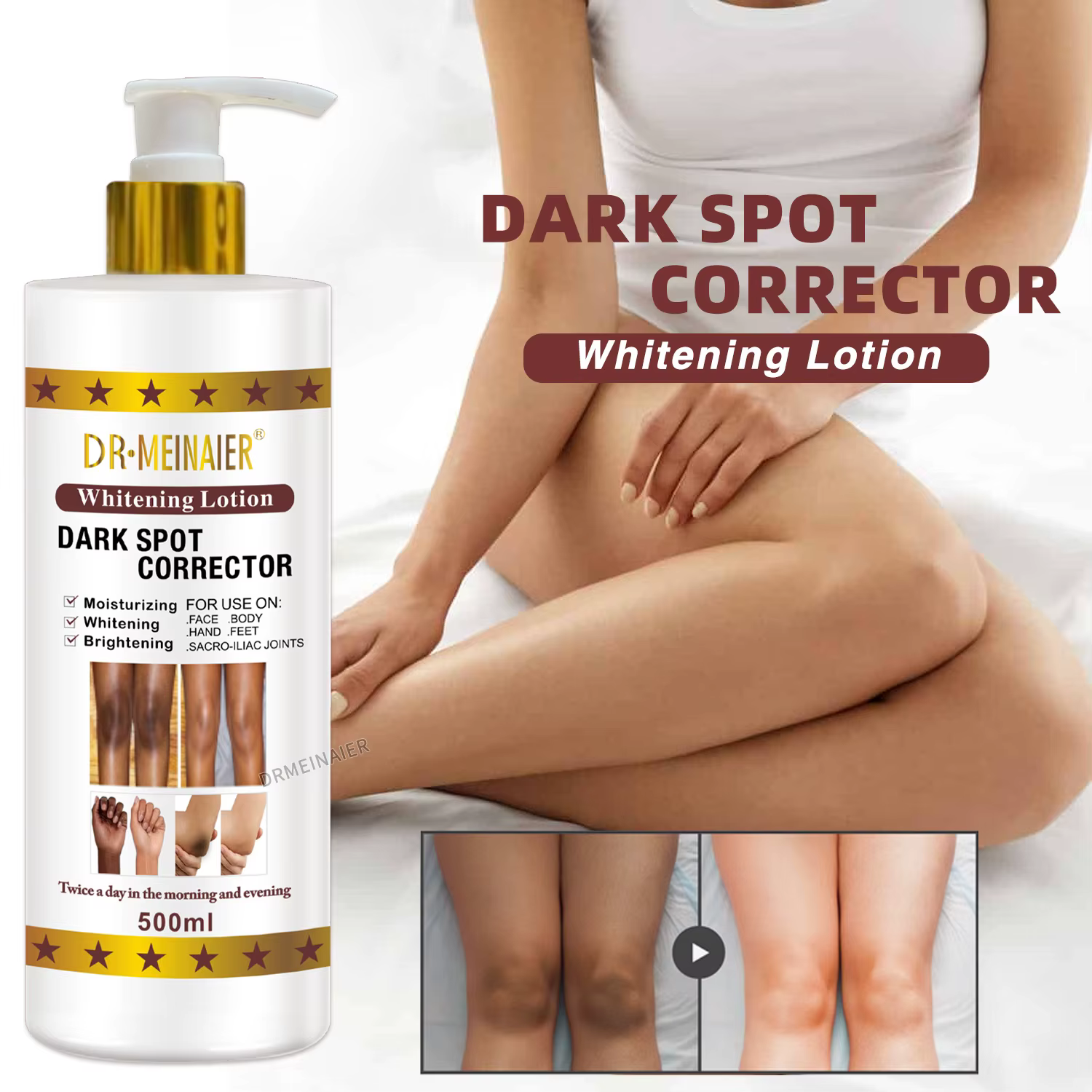Lotion pour le corps éclaircissante végane 500 ml, avec AHA, niacinamide, hydratante, hydratation, p