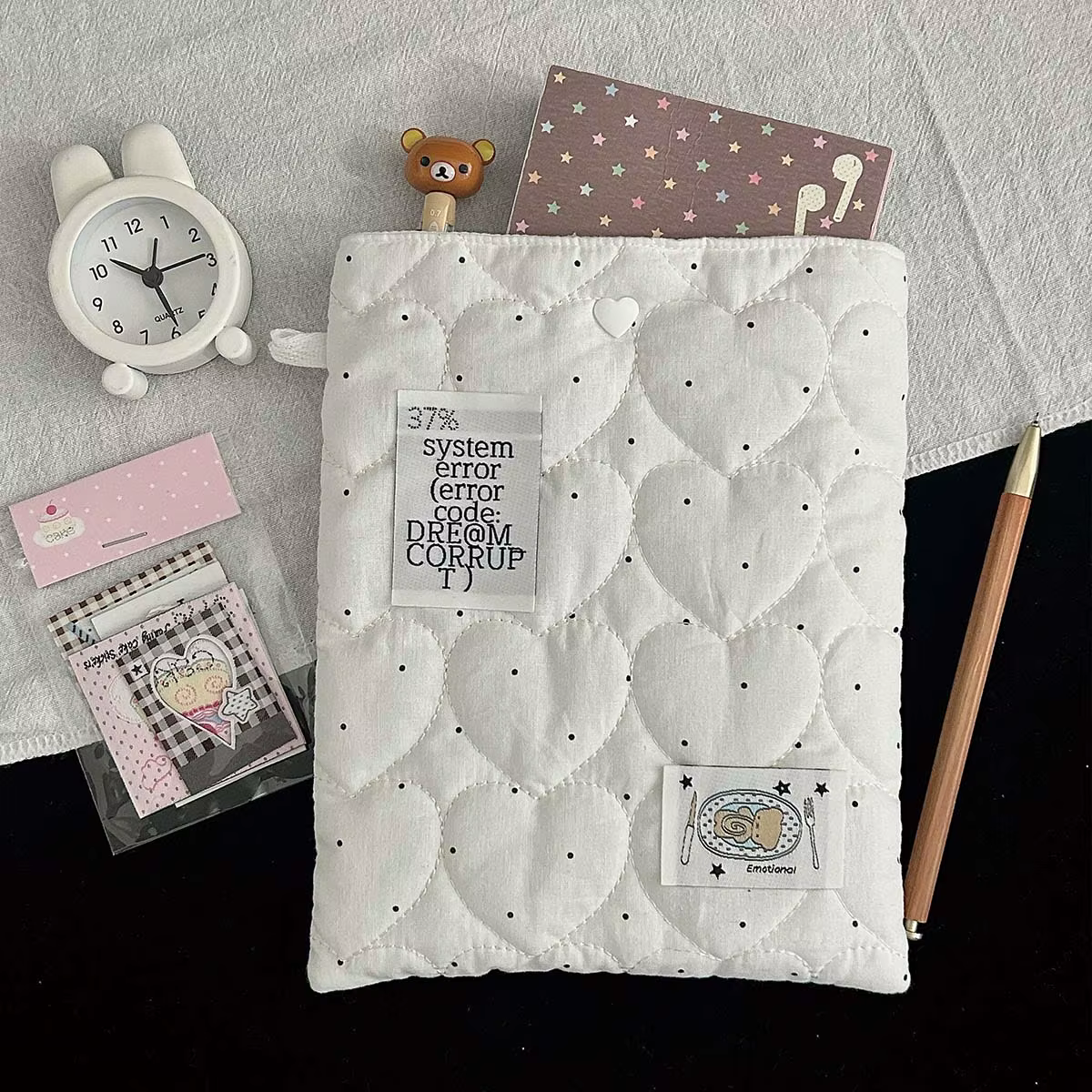 Pochette de rangement faite à la main style WAKAWAKA, sac en tissu à pois avec motif cœur pour carne