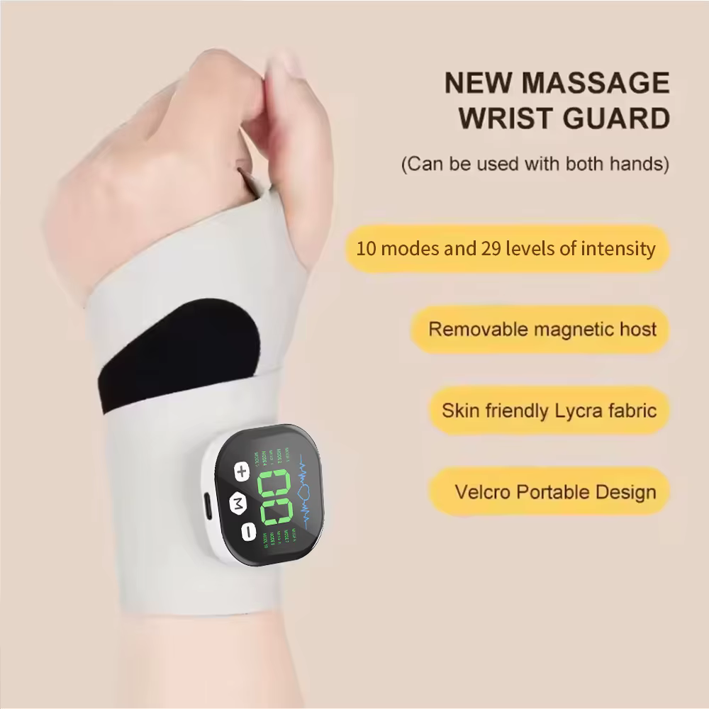 Masseur électrique de poignet et de main EMS, 10 modes de Massage par Vibration, 29 niveaux de Massa