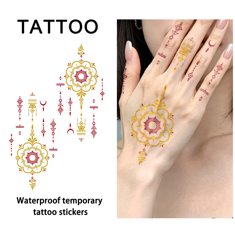 Tatouages temporaires au henné avec feuille d'or, longue durée, imperméables et respectueux de la pe