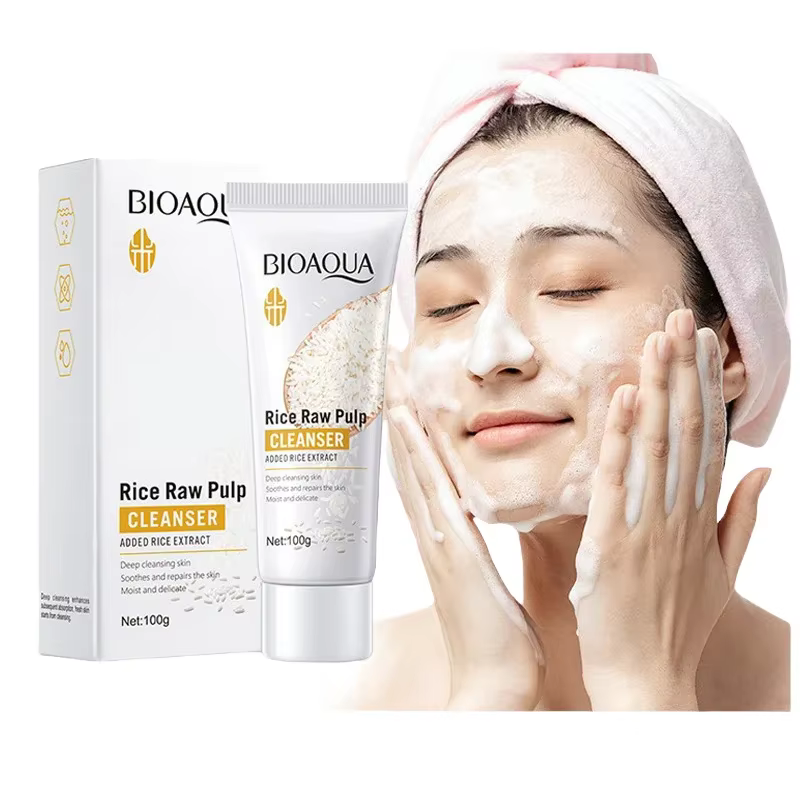 BIOAOUA nettoyant au riz pulpe brute contrôle de l'huile hydratant nettoyage en profondeur soin peau