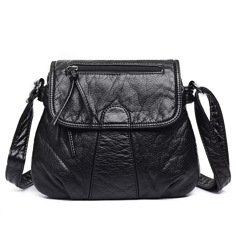 Sac à bandoulière en cuir souple tendance pour femme, style délavé, double compartiment, sac à main 