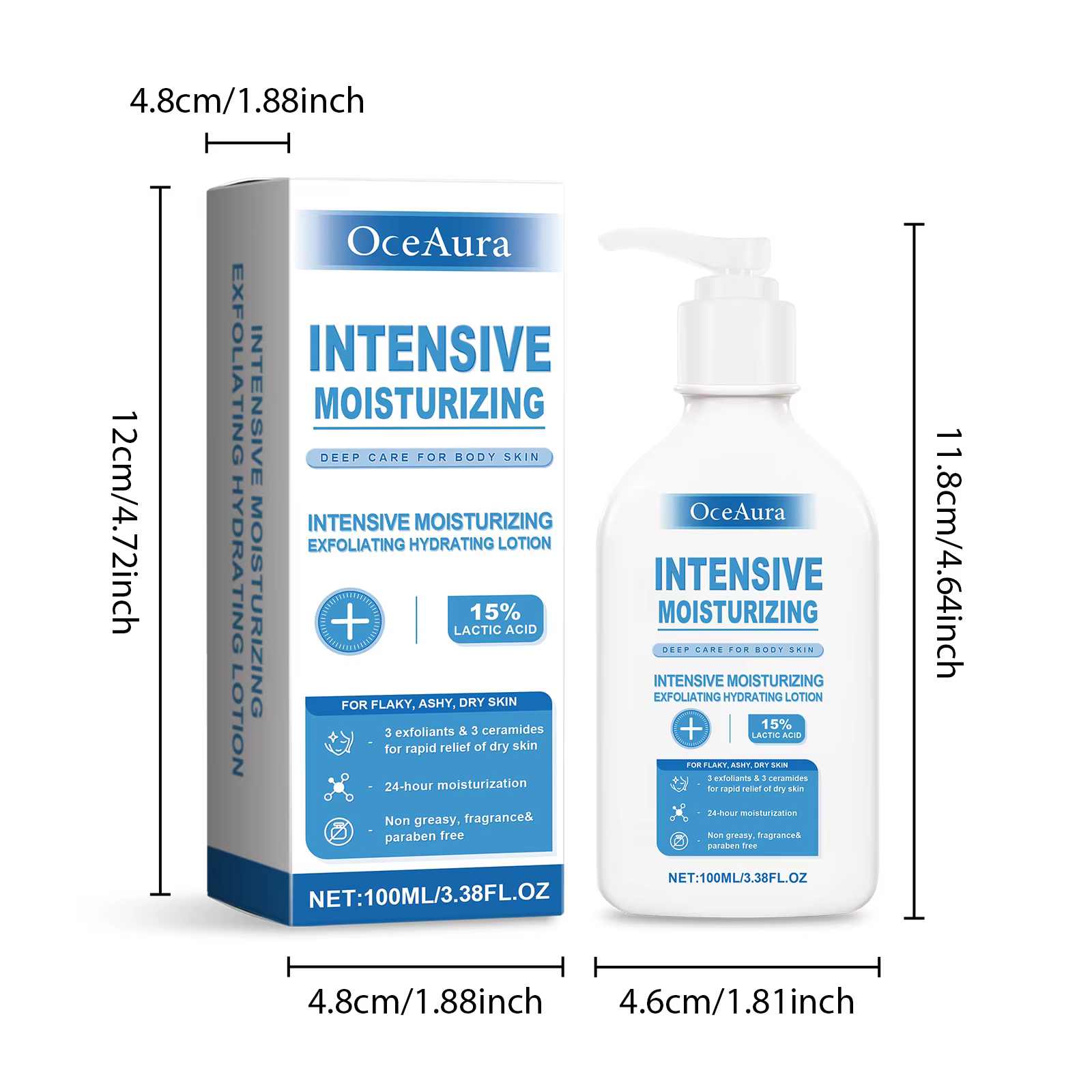 OceAura Lotion pour le corps de guérison intensive pour peaux sèches - Hydratant exfoliant Soin pour