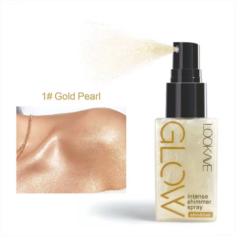 Bronzant Intense Shimmer Spray doré brun liquide surligneur maquillage éclaircir visage jambe corps