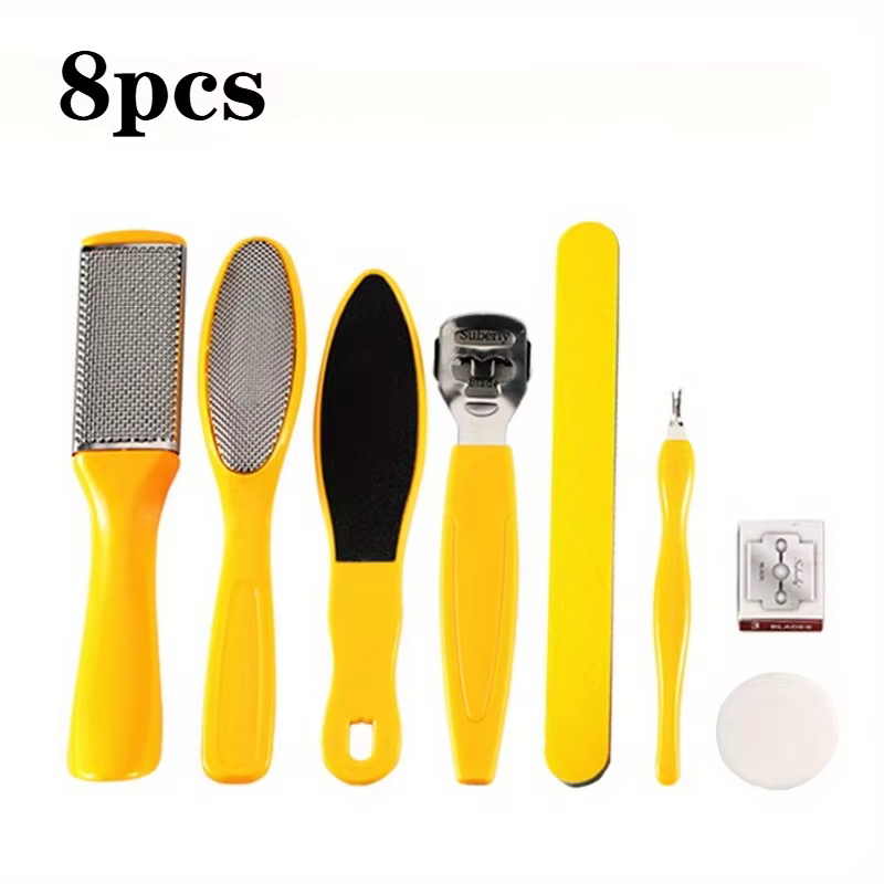 Kit de soins des pieds, ensemble d'outils de pédicure en plastique jaune avec dissolvant de callosit
