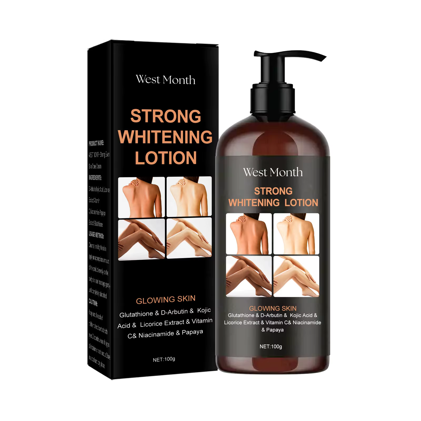 Crème éclaircissante et nourrissante pour le corps, élimine le méla-nin, hydrate, améliore la peau