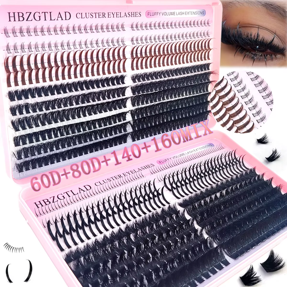HBZGTLAD 60D/80D/100D/140D/160D grappes de cils avec cils inférieurs et pointus bricolage fée manga 