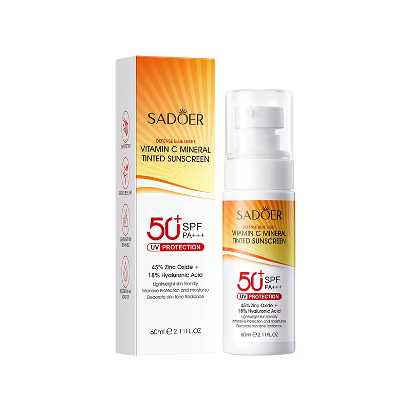 Crème solaire teintée minérale à la vitamine C 60 ml, rafraîchissante et non grasse, offrant une pro