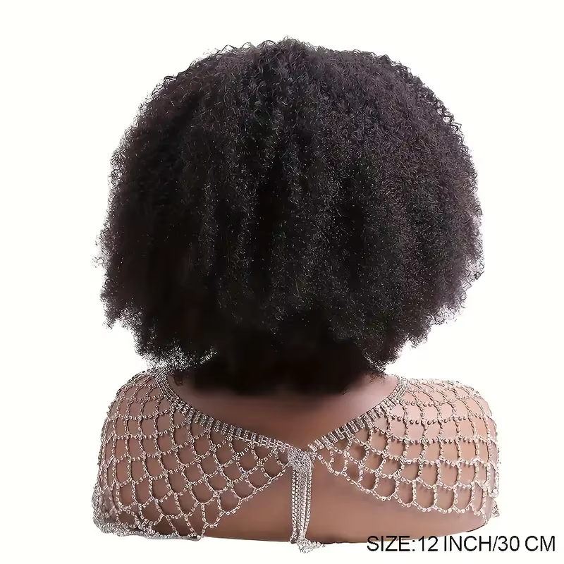 Perruque Brésilienne Remy 180% Naturelle Crépue Bouclée avec Frange, Cheveux Courts Faits à la Machi