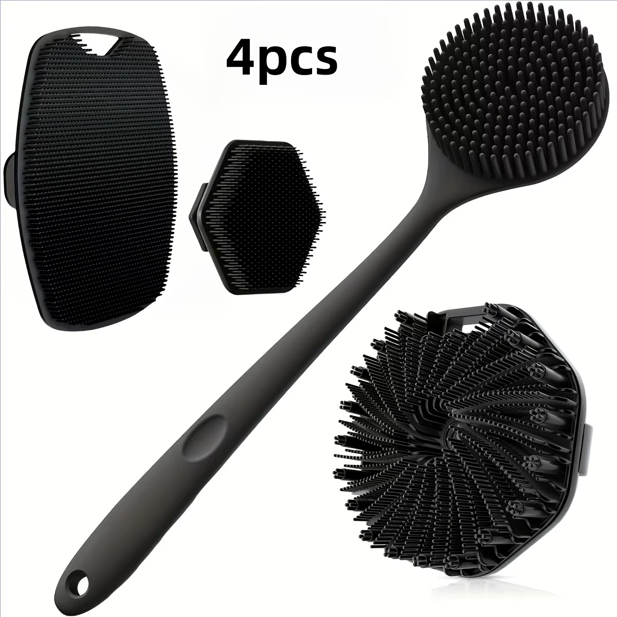 Ensemble de brosses de bain 1-4 pièces Brosse de bain en silicone souple avec poignée antidérapante,