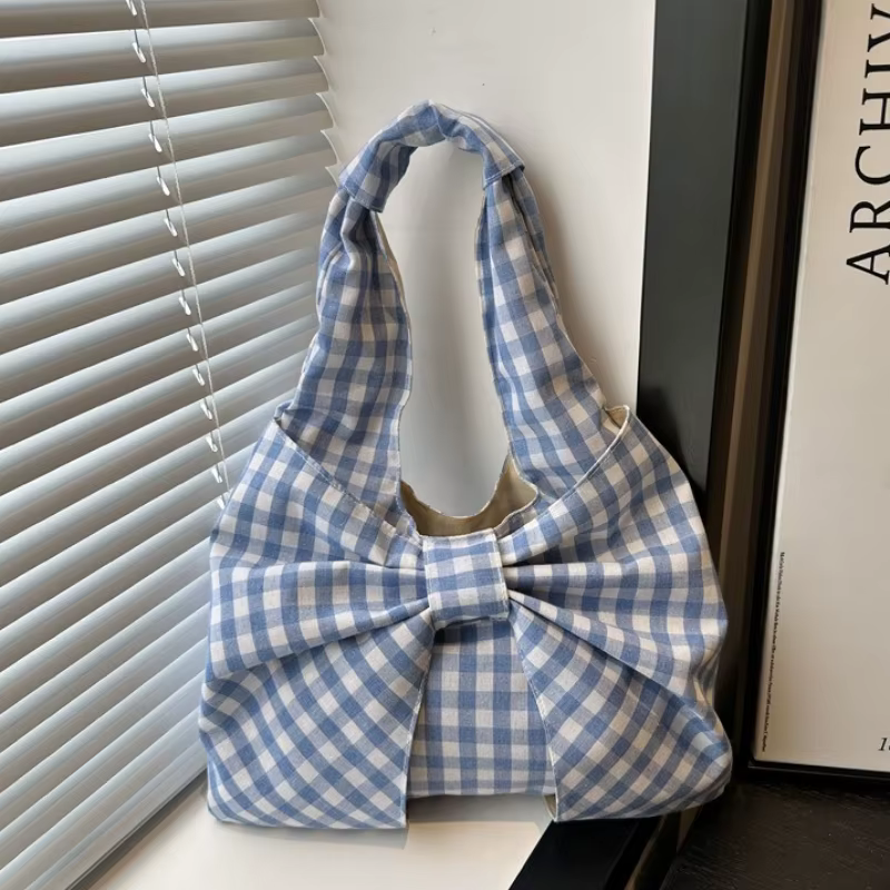 Sac à main chic à carreaux, sac à bandoulière avec nœud surdimensionné, sac sous le bras, sac fourre