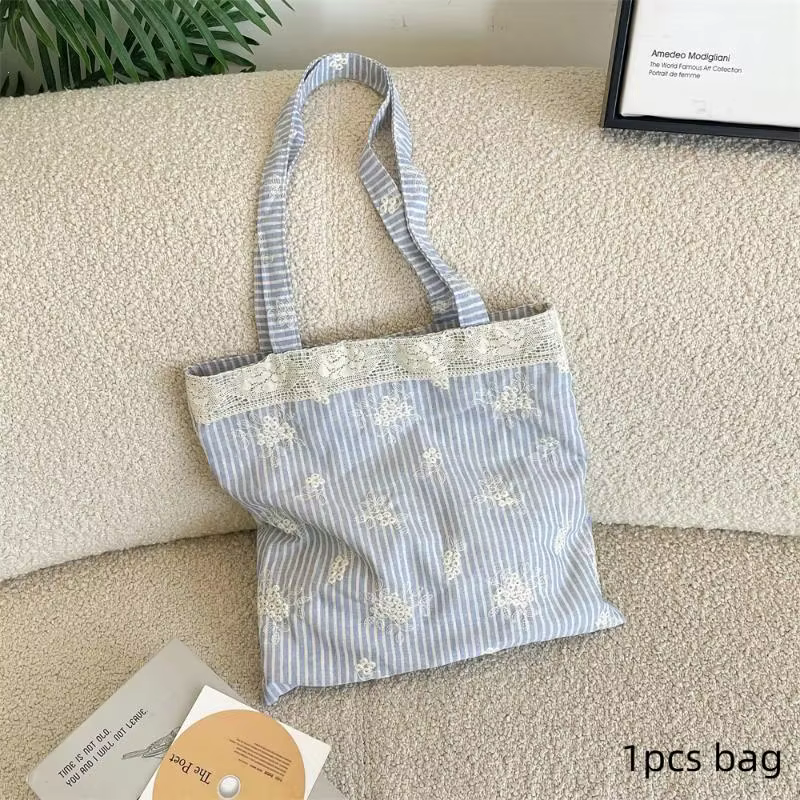 Sac à main en toile grande capacité avec bandoulière en dentelle, élégant sac de voyage