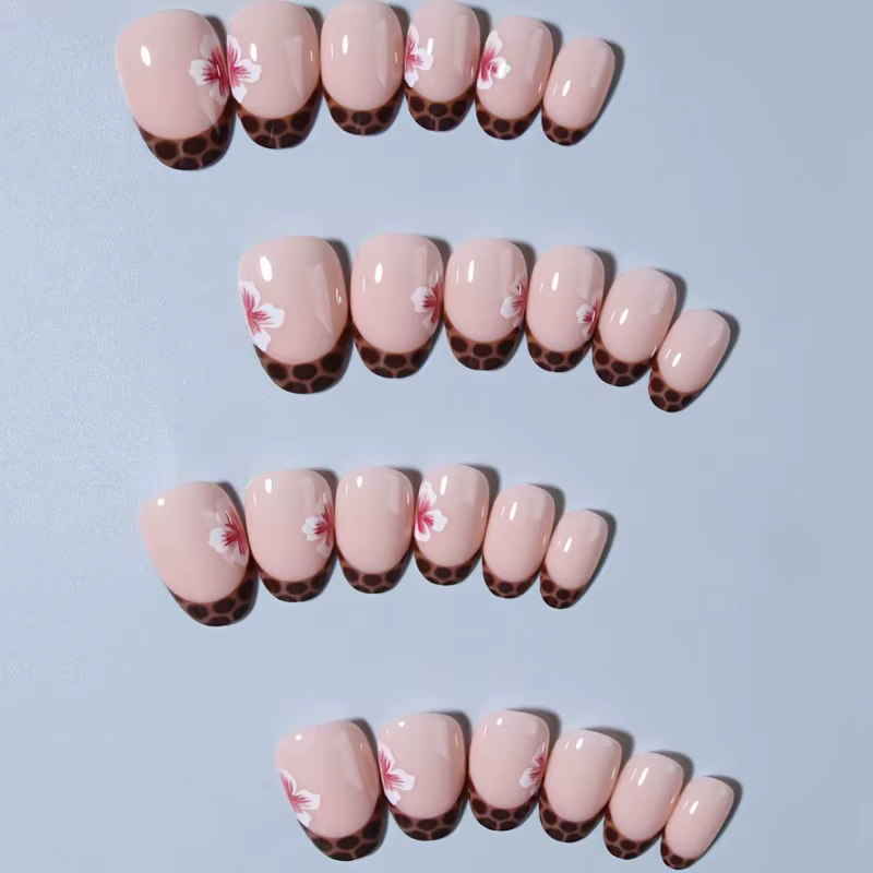 Faux ongles ambre de Style français, 24 pièces, pointes d'ongles à pression courtes et carrées, moti