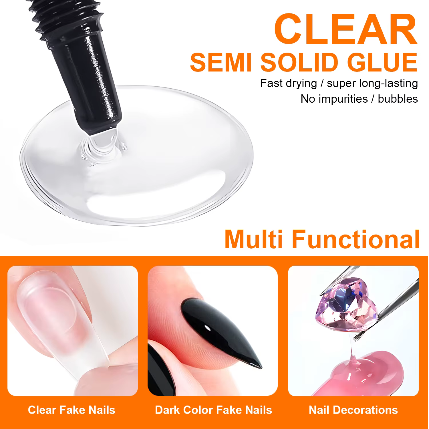 Colle pour ongles à séchage rapide, adhésif Semi-solide Super fort pour ongles à pression, strass, o