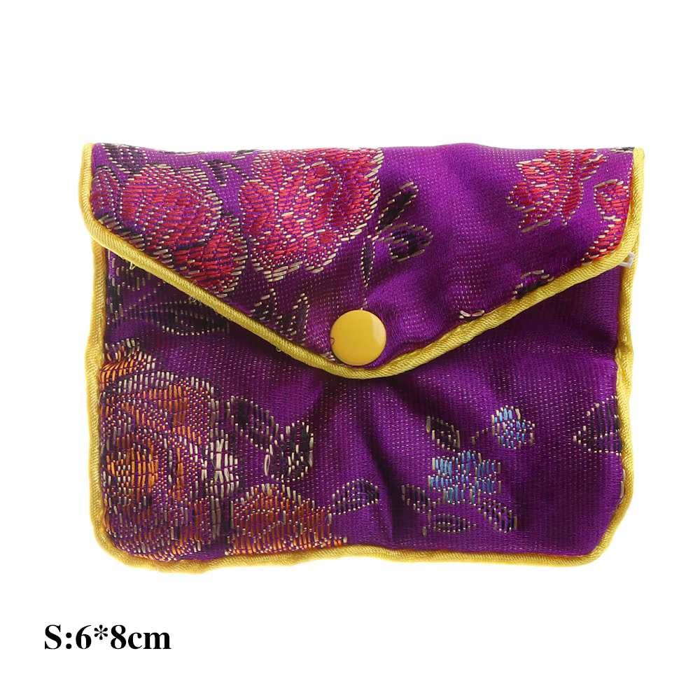 Sac à bijoux en brocart chinois brodé de soie, fait main, avec fermeture à bouton-pression, pour ran