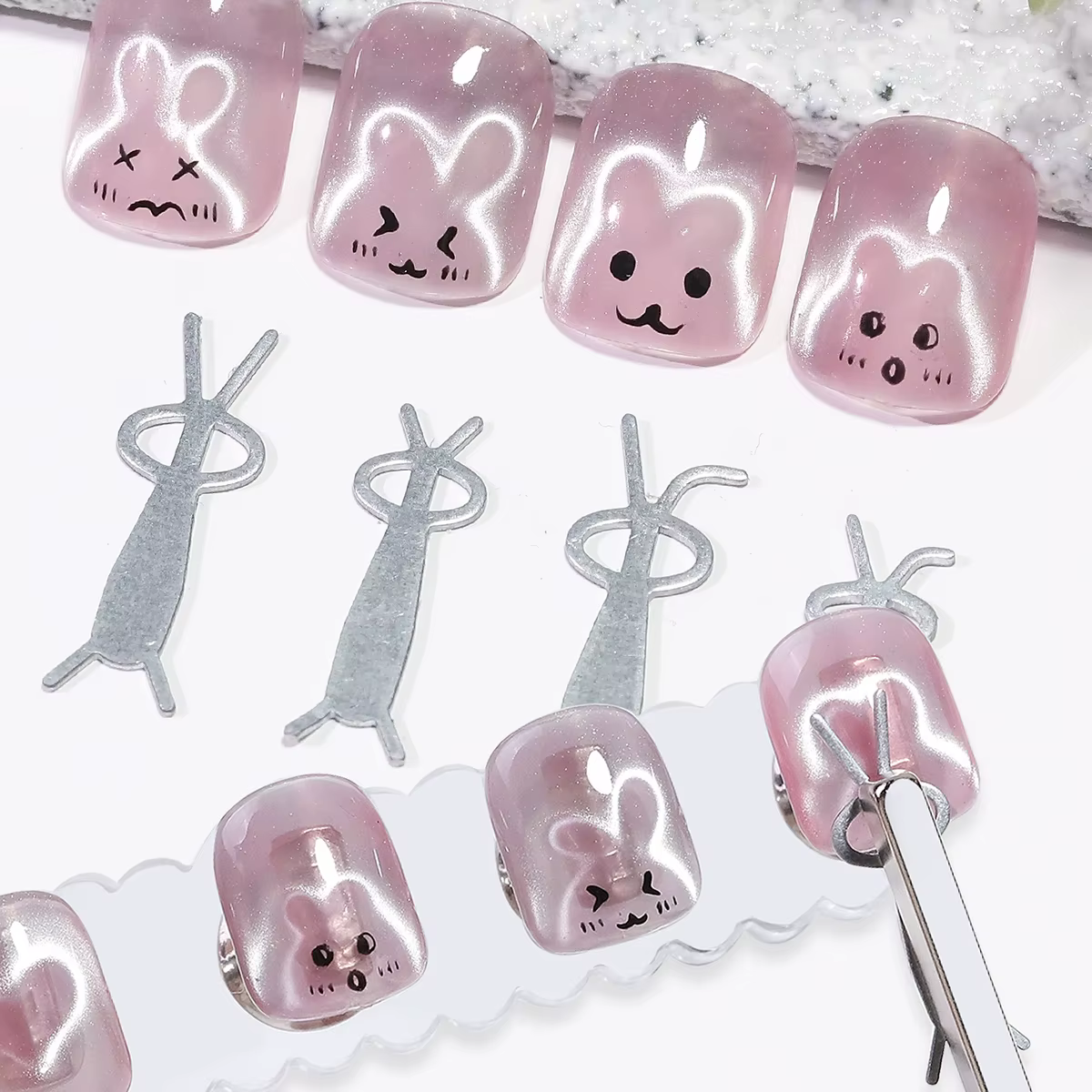 Ensemble d'aimants œil de chat avec fer pour ongles, lapin en forme de cœur, conception magnétique,