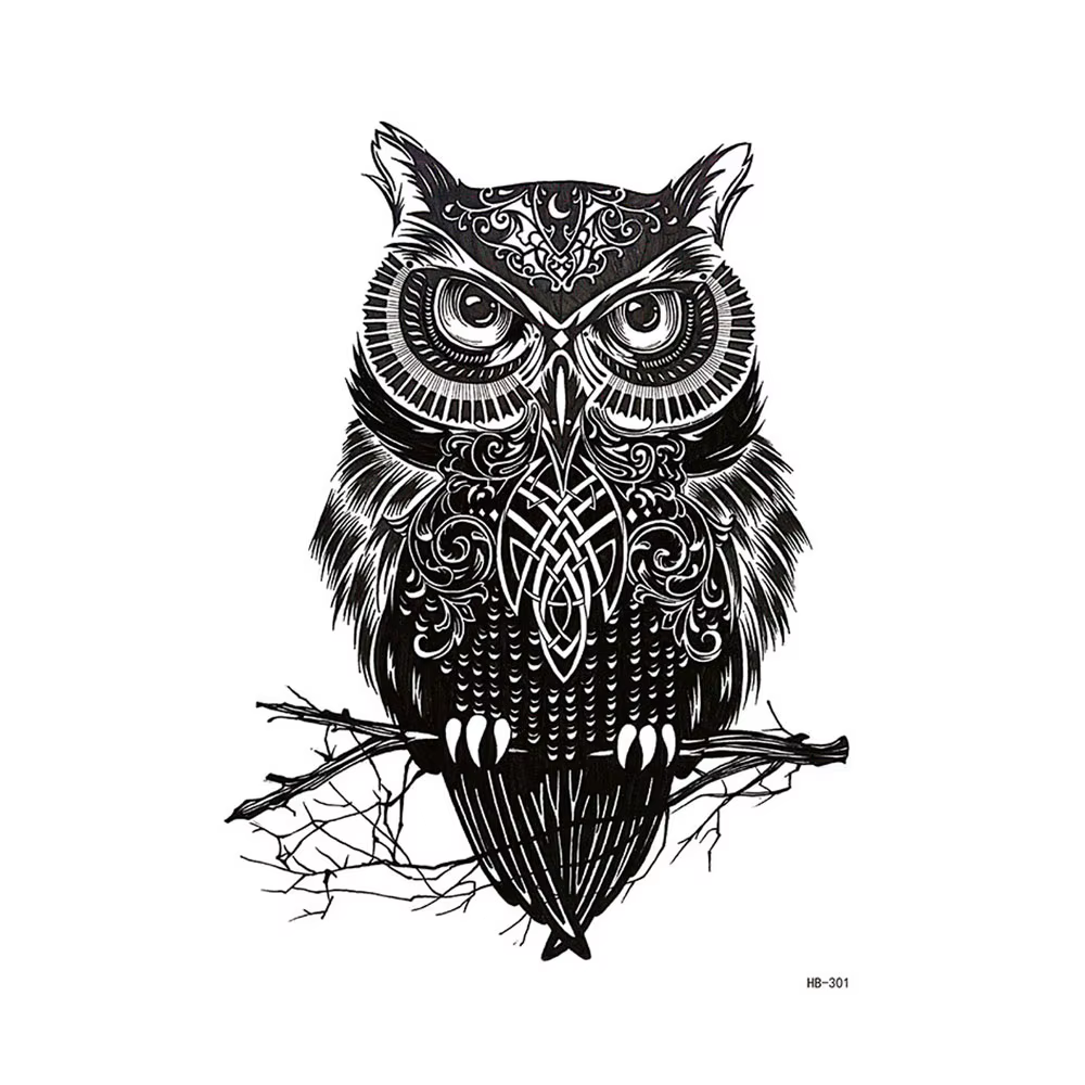 Tatouages temporaires hommes hibou noir tatouage autocollant pour main bras manches Animal faux tato
