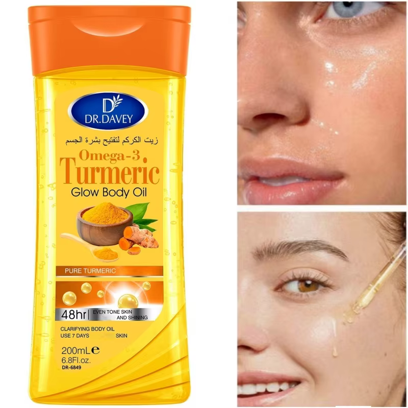 2 flacons de 200 ml d'huile corporelle éclaircissante au curcuma et oméga-3, soin hydratant et nourr
