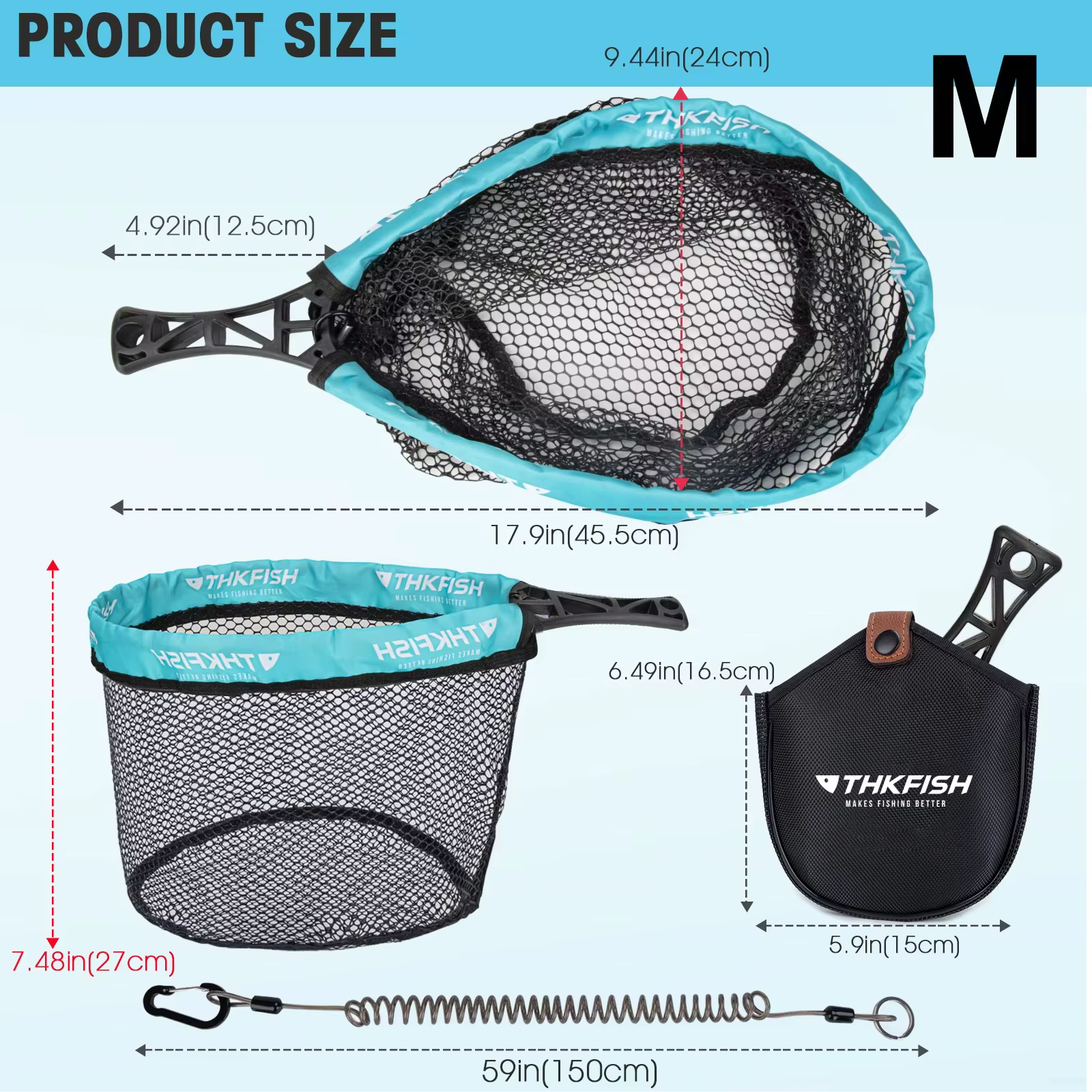 THKFISH filet à main de pêche à la mouche pliable Portable poignée ABS filets d'atterrissage de pêch