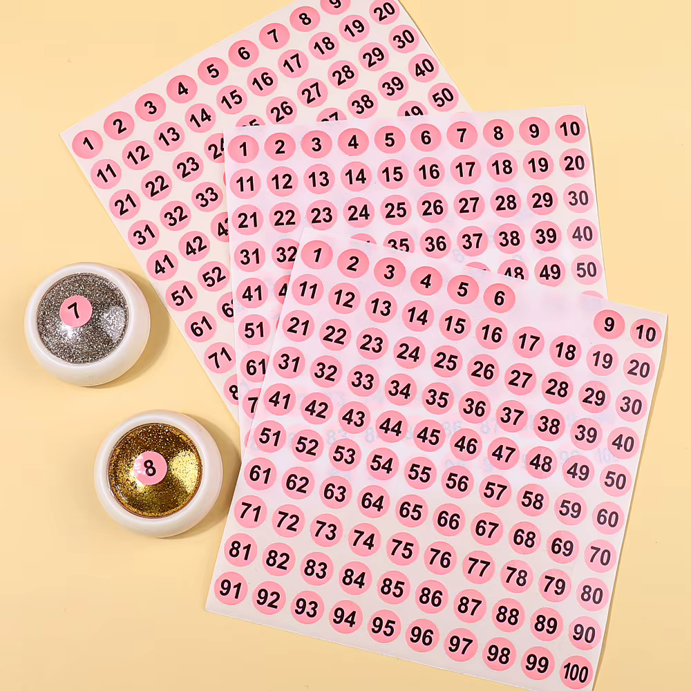 Étiquette autocollante numéro rose étanche pour vernis à ongles, marquage de vernis Gel de couleur, 