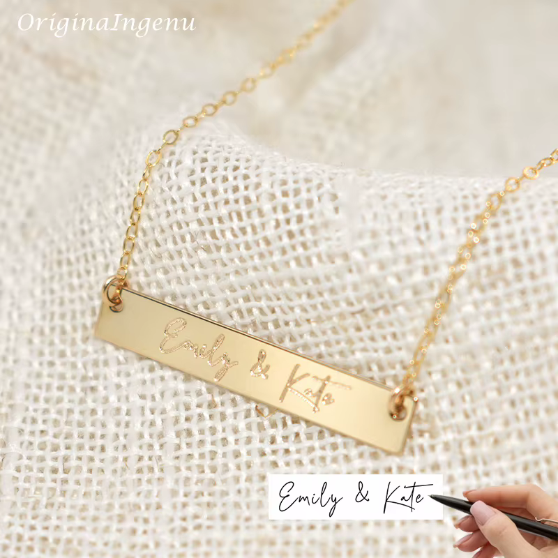 Collier d'écriture fait main, bijoux d'écriture fait main, collier rempli d'or, style Boho, ras du c