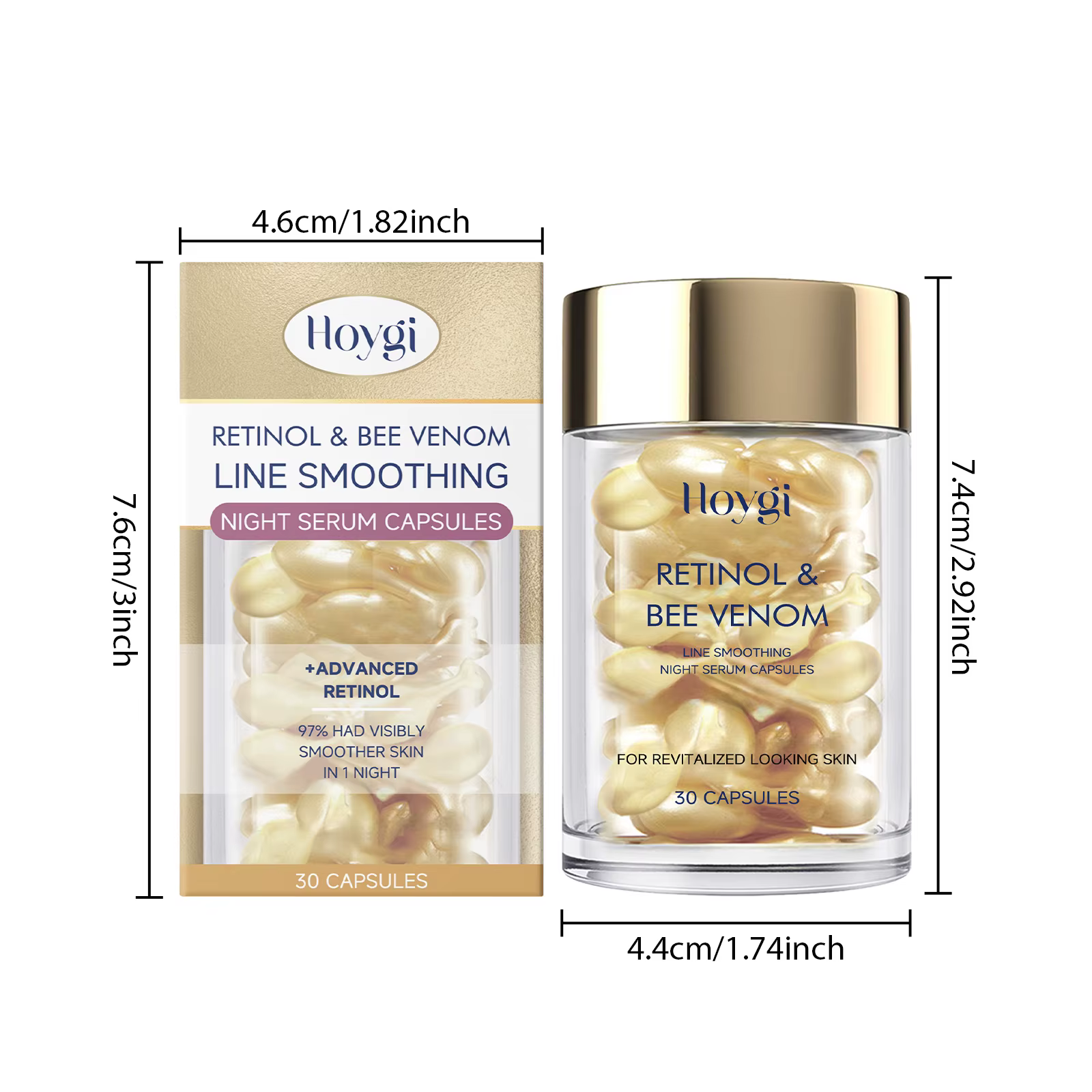 Les capsules faciales au venin d'abeille au rétinol Hoygi hydratent en douceur la peau du visage, re