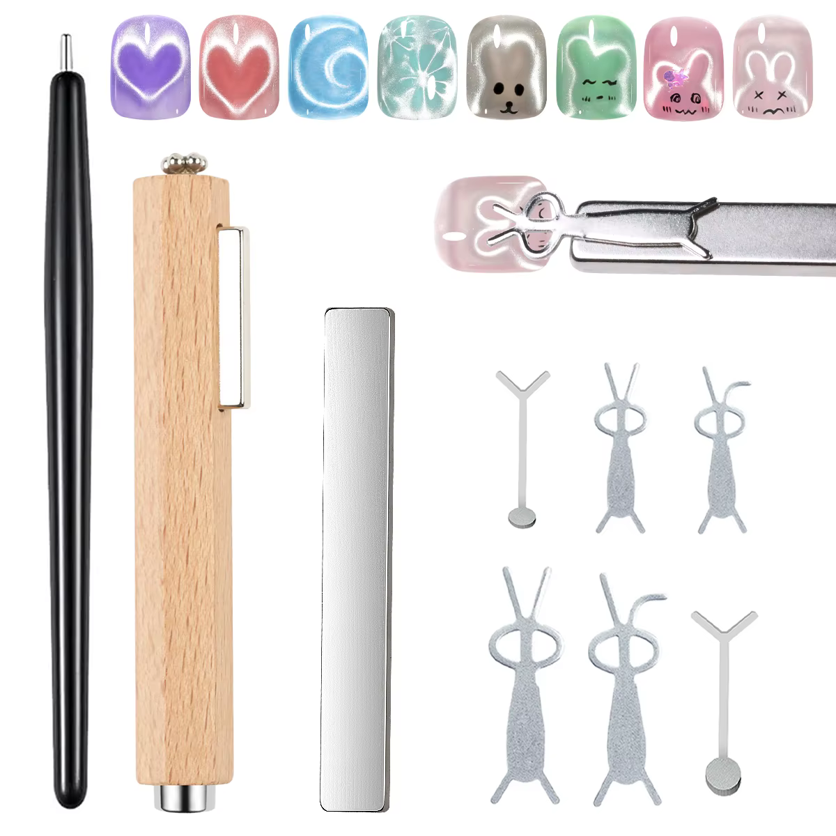 Ensemble d'aimants œil de chat avec fer pour ongles, lapin en forme de cœur, conception magnétique,