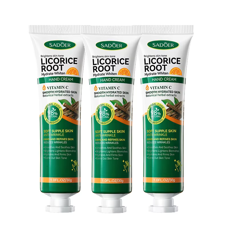 Crème pour les mains SADOER à la racine de réglisse et à la vitamine C, hydratante, éclaircissante, 