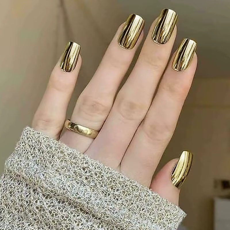 Faux ongles courts métalliques à embouts carrés, 24 pièces/ensemble, rouge, noir, rose, vert, bleu,