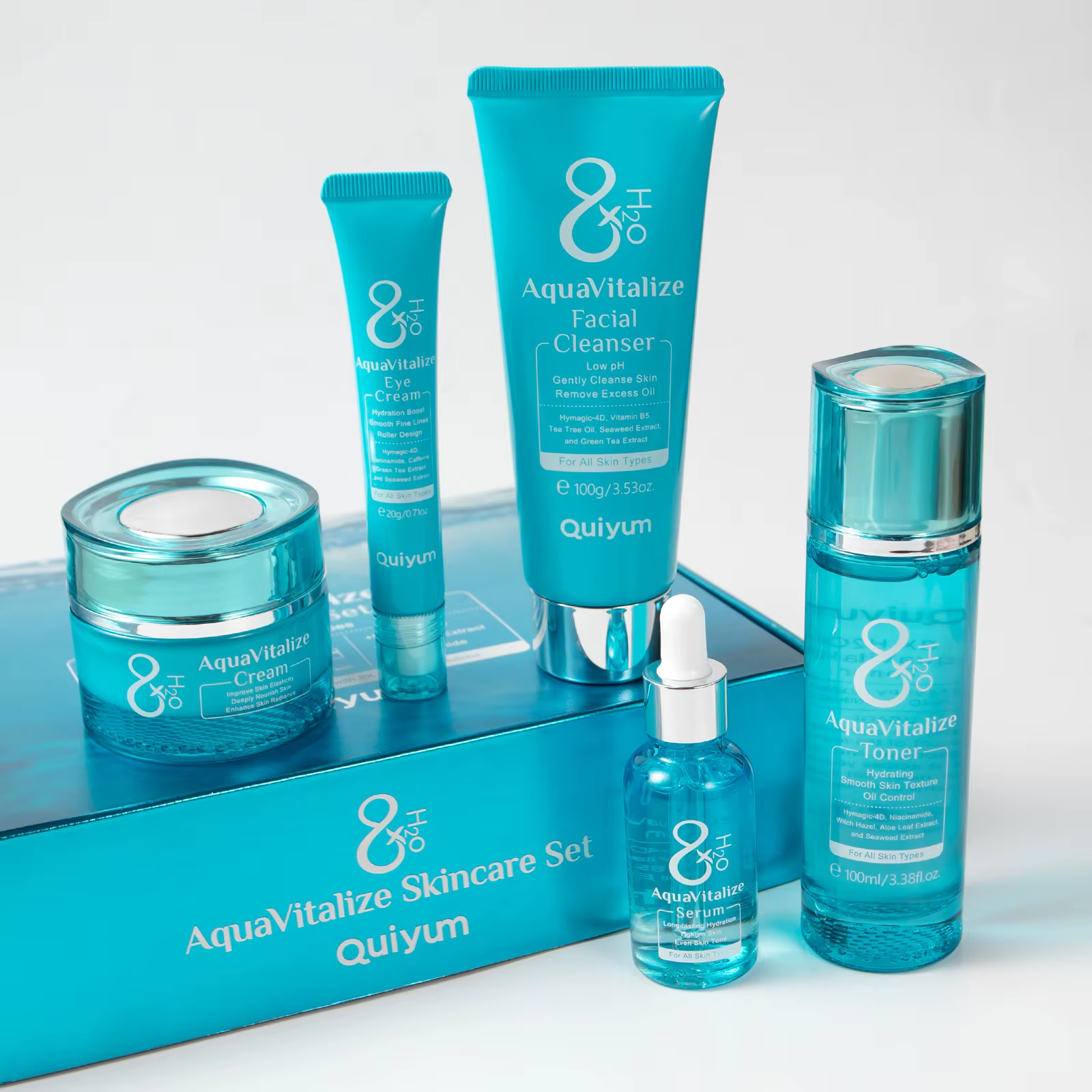 Quiyum 8X H2O AquaVitalize Ensemble de soins de la peau 5 pièces Kit de soins du visage hydratant qu