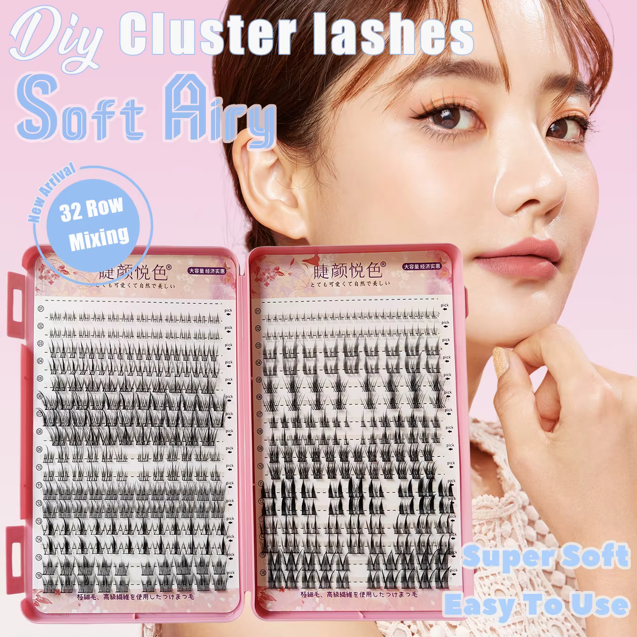 Faux cils mixtes 32 rangées, grande capacité, naturels, fournitures d'extension DIY, bouquets de cil