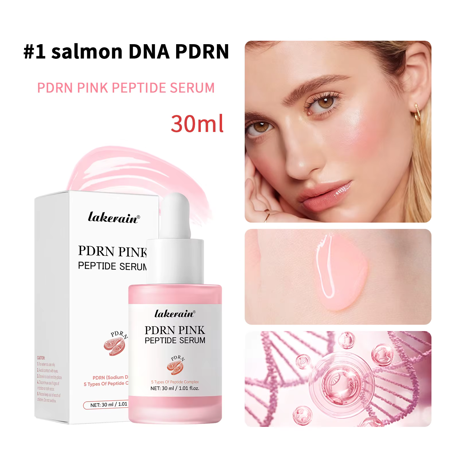 Sérum au Peptide rose PDRN, saumon, lueur rose, élimine les ténèbres de la peau, hydratant, raffermi