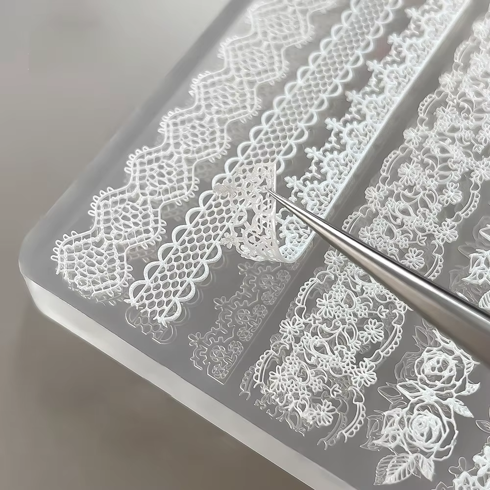 1 pièce Moule en silicone 3D pour nail art, motifs dentelle rose, ajouré, français, à carreaux, brel