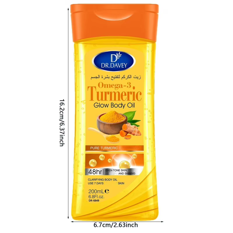2 flacons de 200 ml d'huile corporelle éclaircissante au curcuma et oméga-3, soin hydratant et nourr
