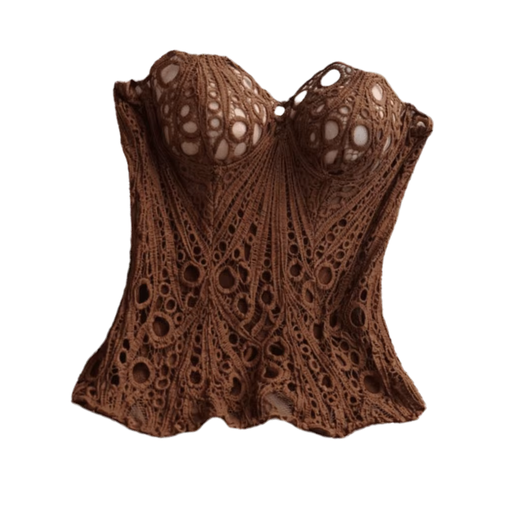 Haut corset amincissant à nouer au dos, ajouré, à ourlet asymétrique, avec dentelle à baleines et em