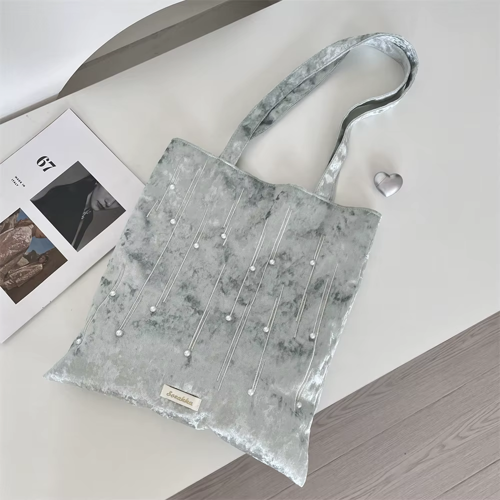 Grand sac fourre-tout en velours pour filles, grand sac à bandoulière réutilisable pour femmes et fi