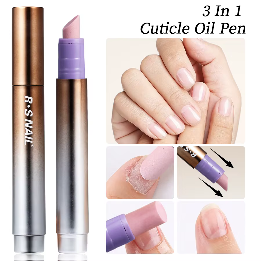 RSNAIL Stylo à huile pour cuticules 3 en 1 avec poussoir à ongles en céramique pour ongles secs et e