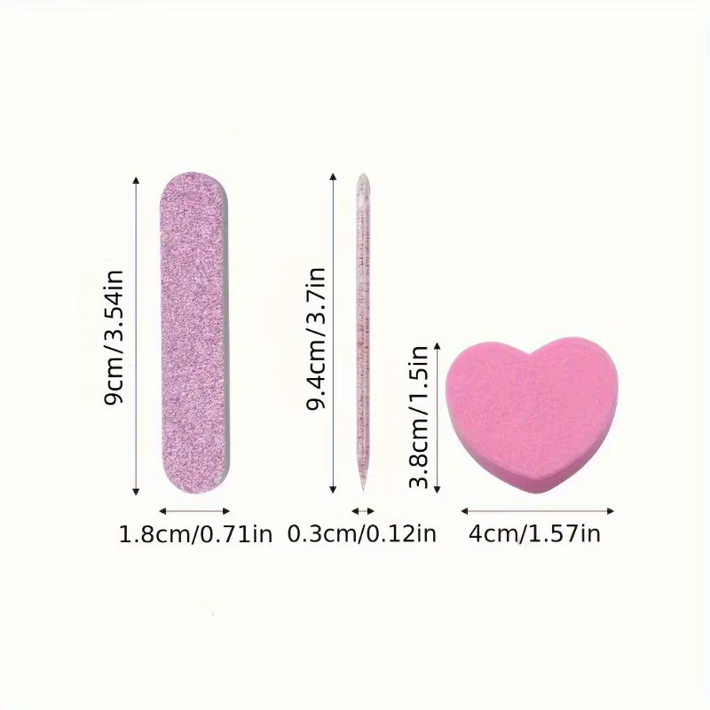 Ensemble de 12 pièces de kit de soin des ongles à paillettes roses, tampon en forme de cœur, tige en