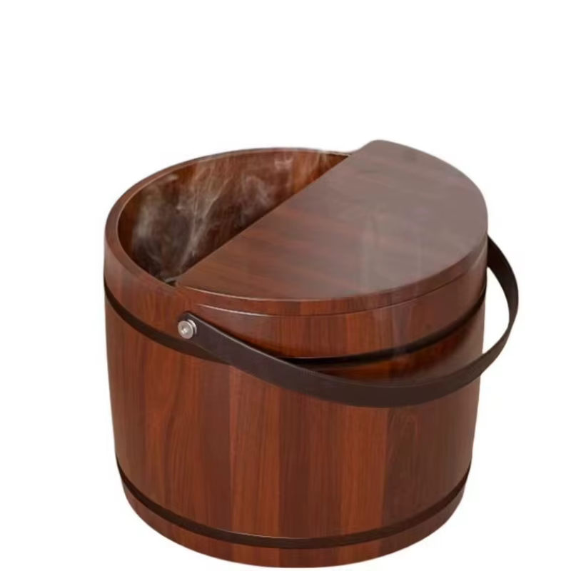 Bassin de trempage des pieds en bois 30x31cm avec poignée et couvercle, isolation durable, épaissi,