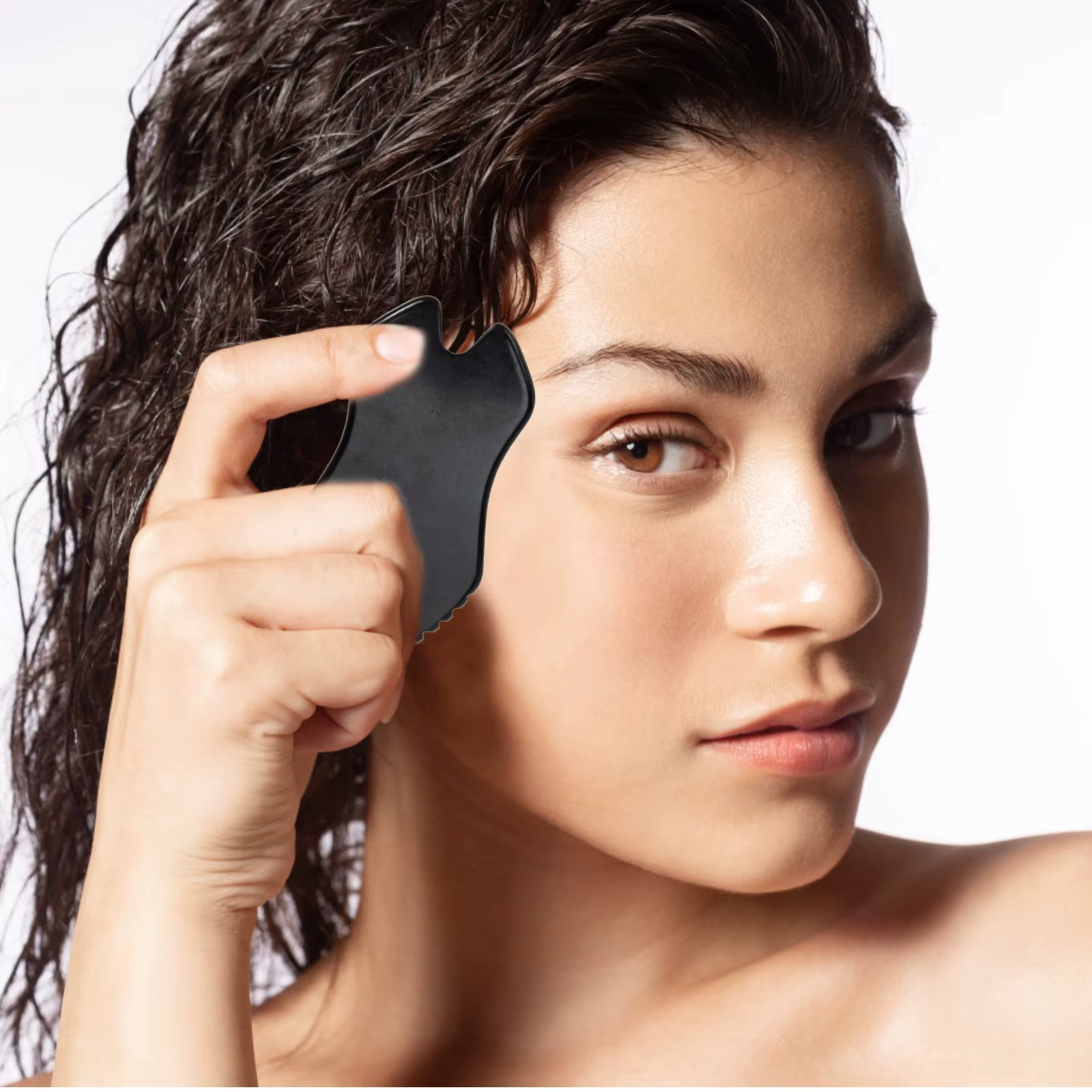 Planche de Gua Sha en basalte noir, outil de thérapie pour le lifting du visage, minimisation des po