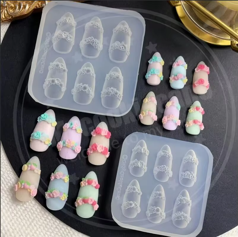 Moule à ongles en Silicone, crème à gâteau, cœur en dentelle, doux Y2K, modèle de décoration pour Na